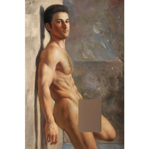 100%hand-painted Artwork nude male original oil painting on canvas portrait men signed 24"x36" 008