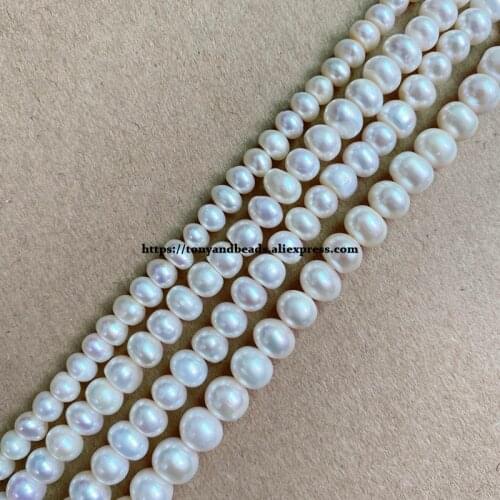 A Quality Genuine Natural White Fresh Water Pearl Rondelle Shape Loose Beads 15" 5 6 7 8 9 mm Pick Size For Jewelry Making DIY