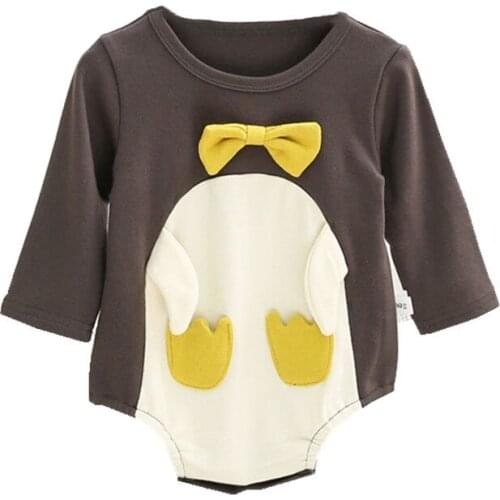 Free Shipping Baby Girl Clothes Long Sleeve Penguin Costume with Tie Jumpsuit Kids Toddler Girl Autumn One-Piece Cotton Outfit
