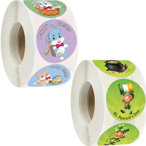 1.5 Inch Big Happy St. Patricks Easter Day Religious Stickers for Party Favors Kids Cards Scrapbooking Egg Basket Gift Decor