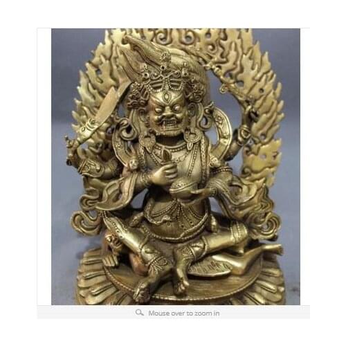 Art Bronze Decoration Crafts Brass Collect 9" Elaborate Tibet Buddhism Vajra 4 Arms Mahakala Buddha Joss Jambhala Statue 22cm