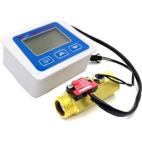 Digital flow meter ZJ-LCD-M + temperature measuring tester meter Brass flow sensor YF-B4 Hall sensor meter