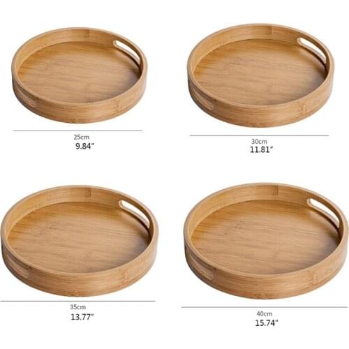 Wooden Round Serving Tray Wood Plate Tea Food Dish Drink Platter Multipurpose