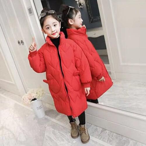 Age For 3 4 6 8 10 12 Yrs Kid Girls Warm Jacket Leisure Outwear Winter Girls Wear Down Cotton Parkas Black/Red 2 Colors Outwear