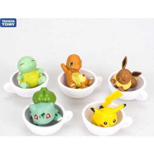 50Pieces(10Sets) Pikachu Eevee Charmander Bulbasaur PVC Action Figure Pokemon Big Head Sleepping Cup Ball Kids Children Gifts