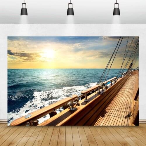 Laeacco Ship For Photo Studio Photographic Backgrounds Summer Ocean Sunset Portrait Photography Studio Photo Backdrops Shooting
