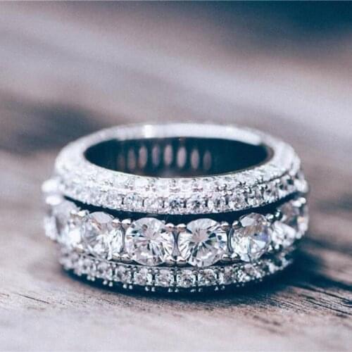 Hip Hop Iced Out Bling Charm Finger Rings AAA Zircon Prong Rotatable High Quality Jewelry Gifts for Men Women Drop Shipping