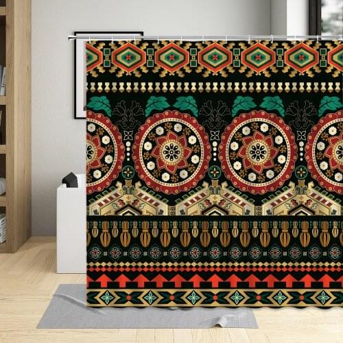 Indian Bohemian Shower Curtains Vintage Geometric Pattern Printing Decor Bathroom Curtain With Hooks Waterproof Polyester Fabric