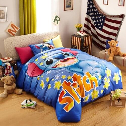 Cartoon stitch bedding set girl kid 100% cotton 3d blue duvet cover single twin queen king size bed linens flat sheet pillowcase