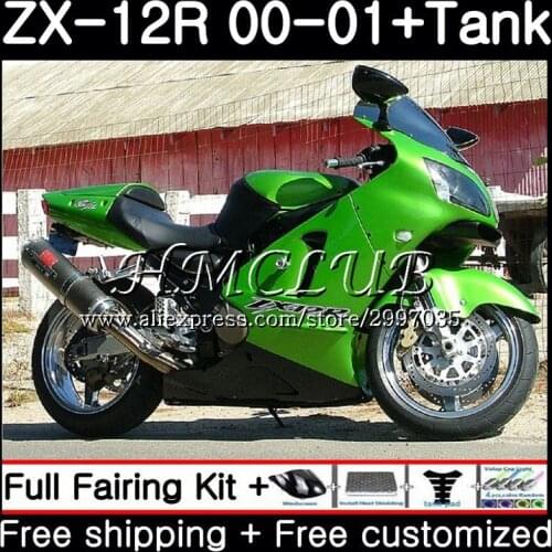Body+Tank For KAWASAKI Stock green NINJA ZX1200 C ZX 12R 2000 2001 2002 67HC.2 ZX 12 R 1200CC ZX12R 00 ZX-12R 00 01 02 Fairing