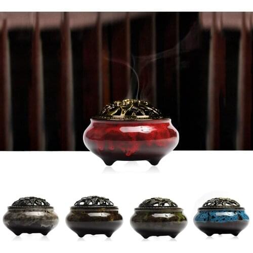 Creative Coil Censer Burners Home Decor Ceramic Stick Burner With Copper Cover Buddha Sandalwood Incense Holder Ornaments