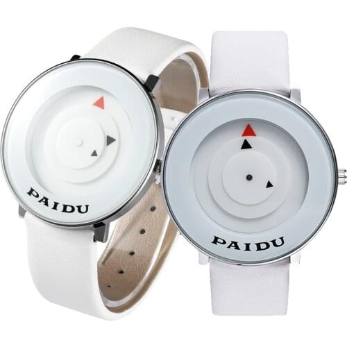 Creative Couple Watch Men Women Unique Black White Leather Turntable Wristwatch Steel Simple Quartz Sport Clock Lover Gifts