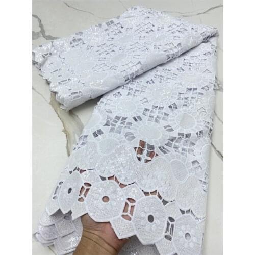 LACE High Quality African Lace Fabric With Sequins White Water Soluble Guipure Cord Laces For Wedding Party Sewing 4293B