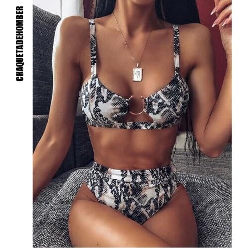 Swimwear Women 2021 Sexy Leopard Bikini Set Female Metal Ring High Waist Thong Two Pieces Swimsuit Polyester Bathing Suit Bather