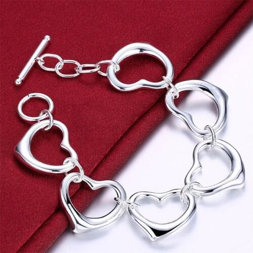 Hot Sale 925 Sliver Six-Heart Love Full Mark Fashion Jewelry Bracelet For Women Wedding Romantic Gift Delicate Accessories