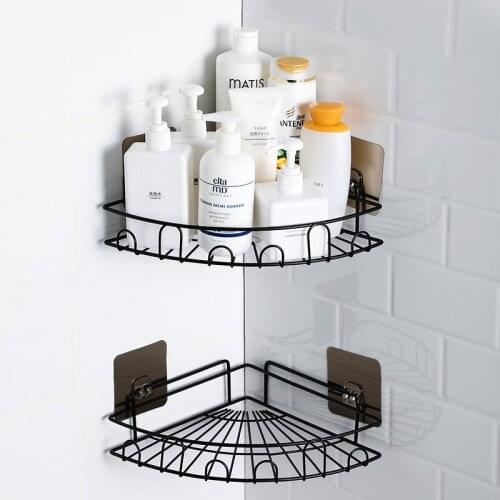 Bathroom Shelf Metal Corner Wall Shelf Punch-Free Kitchen Iron Storage Organizer Rack Shower Wall Fan-shaped Holder