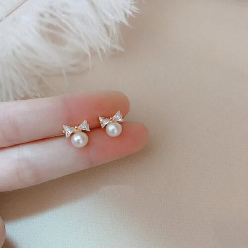 Sweet Cute Bow Crystal Earring Mini Simple Versatile Design Earring For Women Girl Birthday Party Wedding Gift