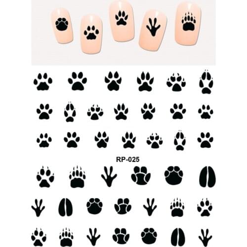 NAIL ART BEAUTY WATER DECAL SLIDER NAIL STICKER ANIMAL PET CLAW PAW FOOT PRINT SWEET HEART BLACK CAT RP025-030