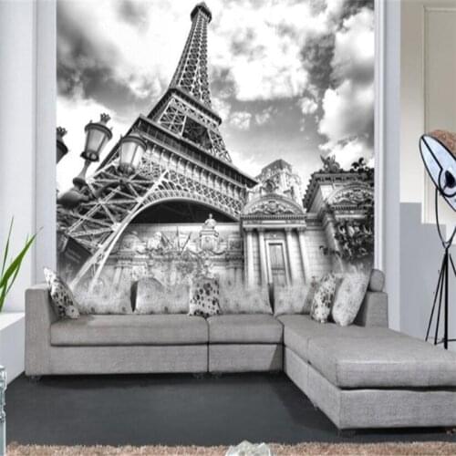 Wellyu Custom wallpaper 3d mural European and American black and white Paris Tower retro British style decoration porch 3d обои