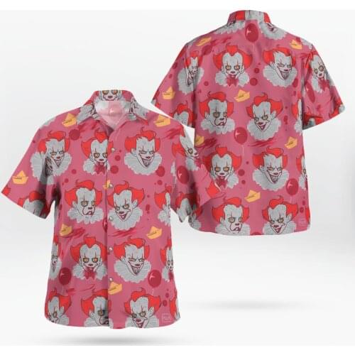 2021 New 3D Horror Movie IT Chapter Red Hawaii Shirts Men Summer Short Sleeved Beach Shirt Men Shirts Oversize Camisa Masculina