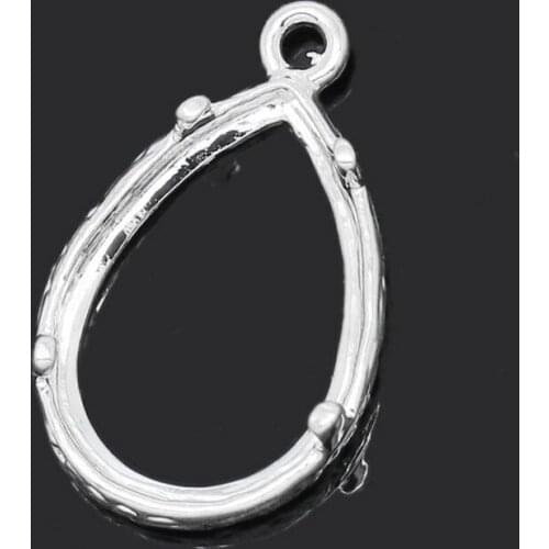 DoreenBeads Retail Copper Charm Pendants Teardrop Silver Color Cabochon Setting(Fit 14x10mm)19x12mm-18x12mm,10PCs