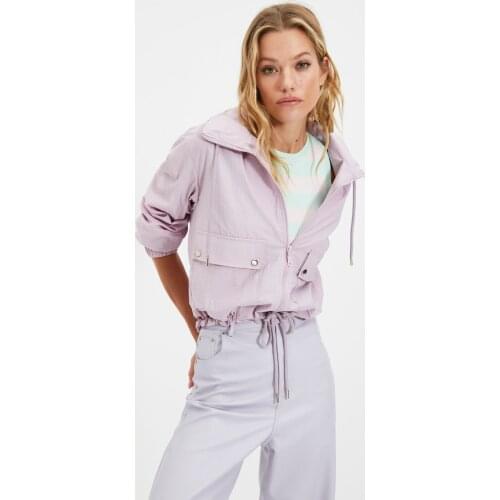TRENDYOLMİLLA Lilac Hooded Water Repellent Featured Coats, TREND,FASHION, POLYESTER, CASUAL, SPRING
