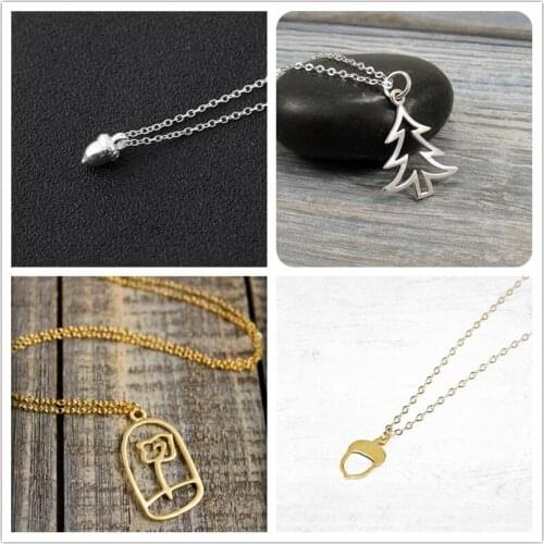 Pinecone Acorn Oak Pine Cone Christmas Tree Enchanted Rose Flower Leaf in Terrarium Necklaces Plant Pendant Chain Women Jewelry