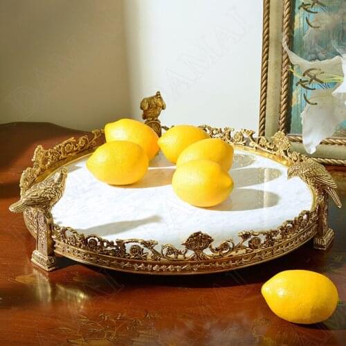 Natural Marble Storage Tray Pure Copper Relief Eagle Frame Bedroom Cosmetic Container Living Room Desktop Tableware Organizer