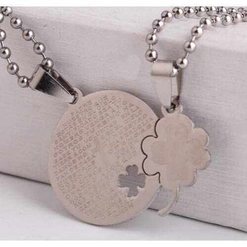 Clover flower Bible cross couple lovers Stainless Steel pendant necklaces for men women wholesale