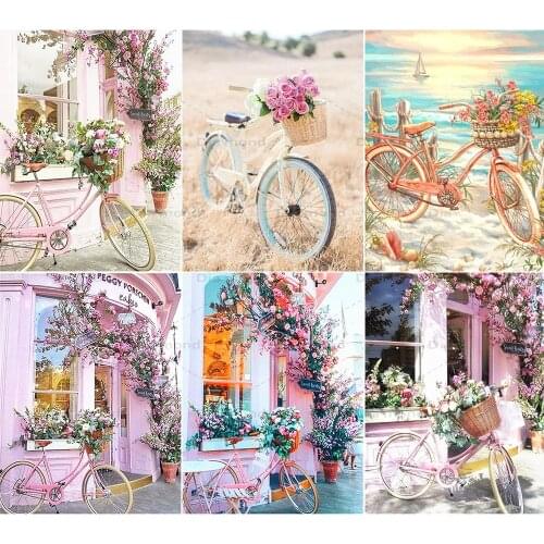 Full Square/Round 5D DIY Diamond Painting Bicycle and Flower Landscape Diamond Inlaid Art Painting Rhinestone Handicraft Gift
