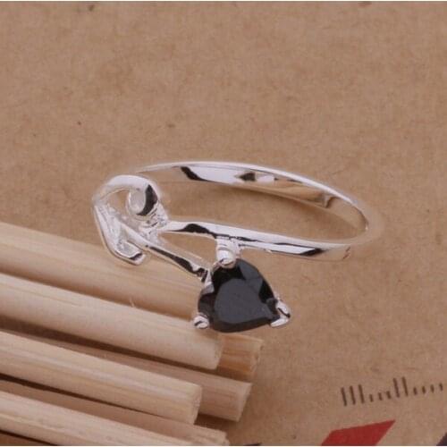 AR107 Fashion Jewelry Silver Color Gifts Popular Rings For Women Jewelry Inlaid Black Stone /afvaixca Awnajnua