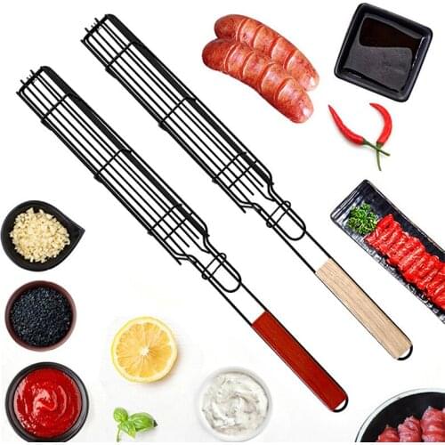 Portable BBQ Grilling Basket Stainless Steel Nonstick Barbecue Grill Basket Tools Grill Mesh For Meat Hamburger BBQ Tools