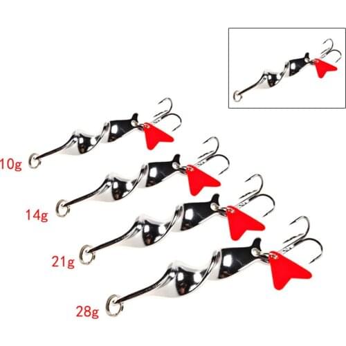 10Pcs Spiral Long Shot Sequin Fishing Lure 10-28g High Speed Rotating Metal Bait Red Heart Treble Hook Artificial Hard Fake Bait