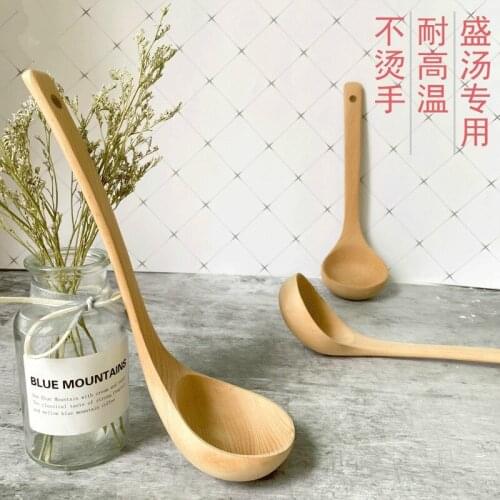 10 pcs factory direct selling lacquer free beech soup spoon special kitchen spoon with long handle and thick anti scalding spoon