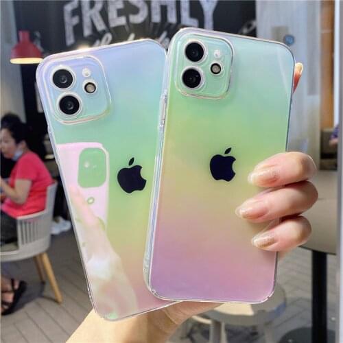 Rainbow Gradient Laser Phone Case For iPhone 12 11 Pro Max X XR XS Max 7 8 Plus 12 Mini 11 Transparent Aurora Hard PC Back Cover