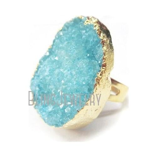 RM16609 Blue Druzy Ring Gemstone Ring Semi Precious Ring Druzy Jewel Adjustable Ring