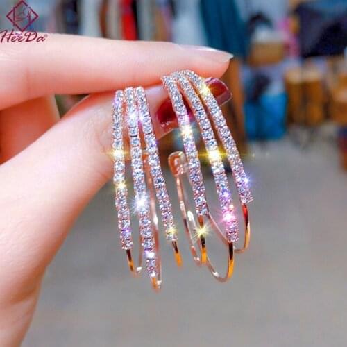 Kpop Big Name Women Fashion Metal Round Hoop Earrings S 925 Rhinestone C Shape Earring 2019 Nightclub Joker Trendy Gold Jewelry