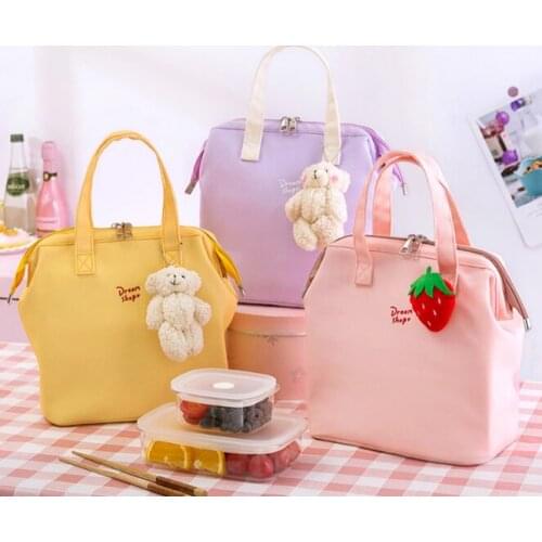 Lovely fresh thickened canvas not easy to deform three layer heat insulation large capacity multi-color choice lunch box bag J06