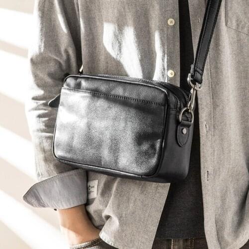 Leather mens trendy shoulder bag, multi-functional casual messenger bag, top layer cowhide fashion mens bag