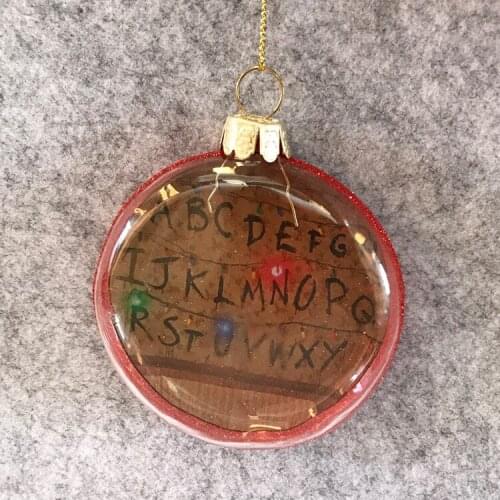 Christmas tree decoration glass creative pendant vibrato gift foreign trade 8cm upper pink letter flat ball