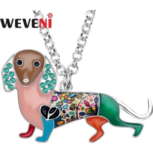 WEVENI Enamel Alloy Crystal Rhinestone Dachshund Dog Necklace Pendant Fashion Animal Jewelry For Women Girls Pet Lovers Gift New