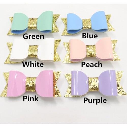 10pcs/lot Synthetic Leather Bow Hair Clip Fashion Kid Pink White Grip Gold Glitter Bowknot Hairpin Princess Girls Barrette