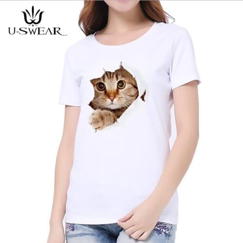 U-SWEAR Womens T-shirt Summer Cute Animal Printed White T Shirts Cat Dog Funny Printed Casual Women T-Shirts Harajuku Tee Tops