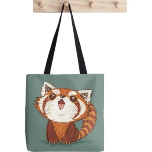 Women Shopper bag Red panda happy Printed Kawaii Bag Harajuku Shopping Canvas Shopper Bag girl handbag Tote Shoulder Lady Bag