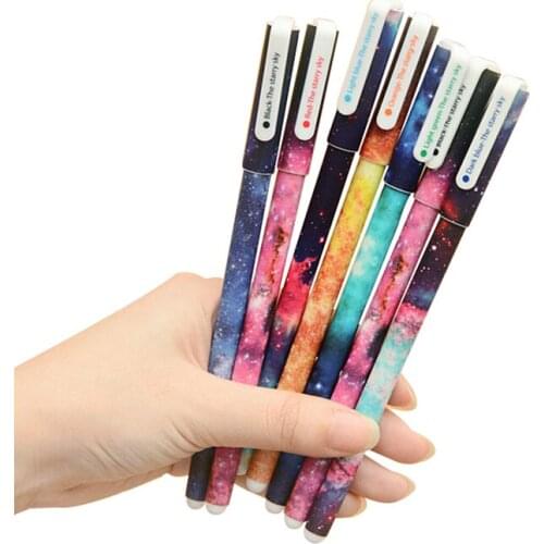 6 pcs/set Cute Pens 0.38mm Ballpoint Pens Starry Star Night Gel Ink Pen Black Ink Refill Office Accessories School Supplies