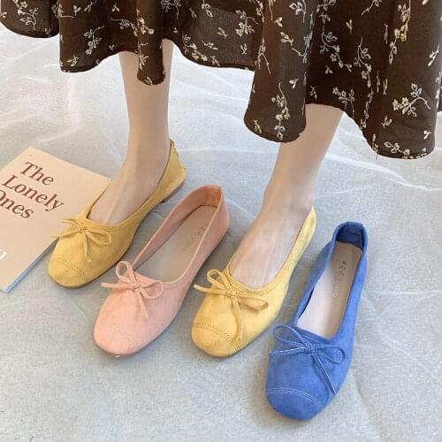 2021 simple candy color round toe casual shoes ladies spring soft suede flat heel ballet shoes flat shoes lazy shoes sneakers