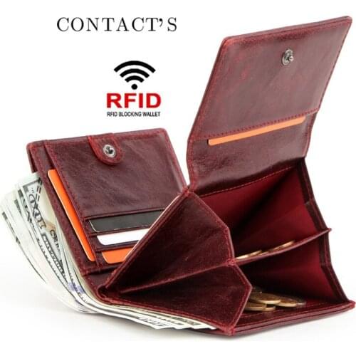 Womens Leather Wallet Fashionable RFID Anti-theft Brushed Leather Womens Wallet Trendy Tri-fold Womens Wallet