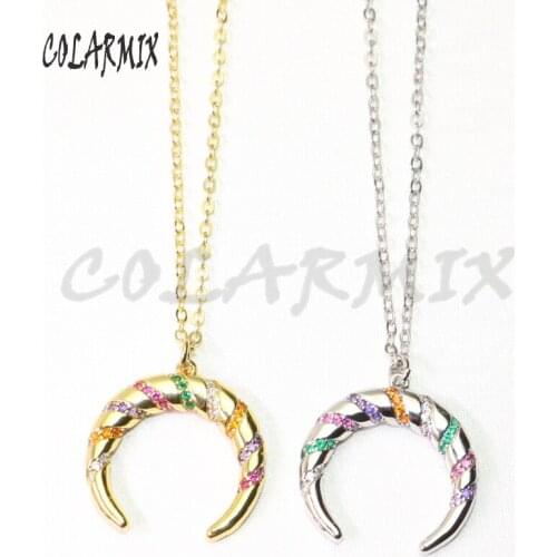 10pcs Horn pendants tribe wrap zircon Crescent pendants mix colors Trendy Jewelry fashion necklace for women 50854