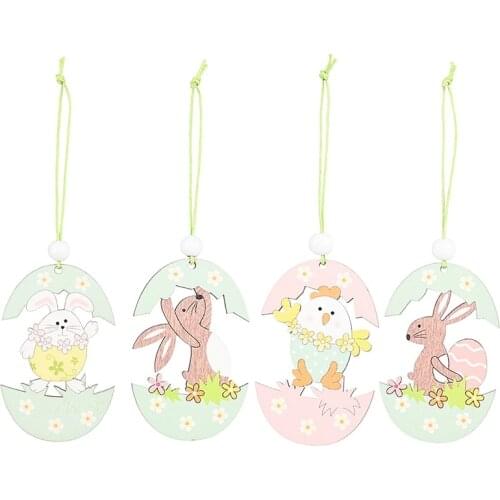 2 Pcs Easter Pendant for Bunny Egg Shell Rabbit Wooden Hanging Ornaments Pendant for Home Party Decorations