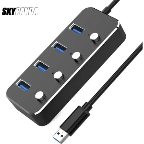 Aluminum Alloy 4-Port USB 3.0 Hub Sub-control Switch HUB 30/60/120cm Cable Upto 5Gbps Splitter For Multi USB Desktop Laptop